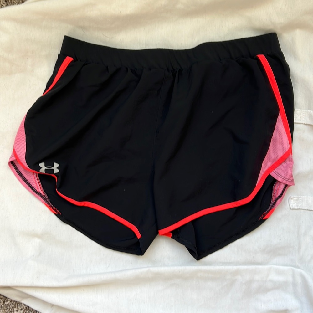 Under Armour size L athletic shorts undergarment attached elastic waistband neon